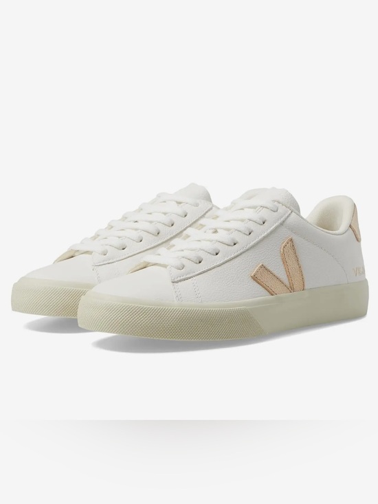 Veja Shoes - Veja Women’s White Canvas Low-Top Sneaker with Beige V